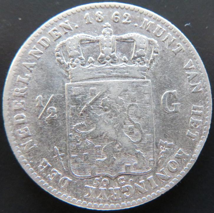 Halve gulden 1862, Postzegels en Munten, Munten | Nederland, Losse munt, ½ gulden, Koning Willem III, Zilver, Verzenden