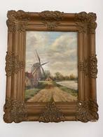 Schilderijtje met Hollandslandschap,  molen, water, rivier, Antiek en Kunst, Kunst | Schilderijen | Klassiek, Ophalen of Verzenden