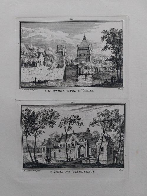 255-256 / Kasteel S. Pol Vianen & Huis Viaensebos, Antiek en Kunst, Kunst | Etsen en Gravures, Ophalen of Verzenden