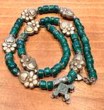 Zilveren Marokkaanse kruis ketting met groene kralen, Sieraden, Tassen en Uiterlijk, Kettingen, Met hanger, Gebruikt, Ophalen of Verzenden