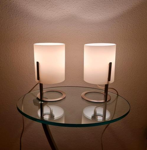 Set design tafellampen bedlampen wit glas Fabas Luce mooi, Huis en Inrichting, Lampen | Tafellampen, Gebruikt, Minder dan 50 cm