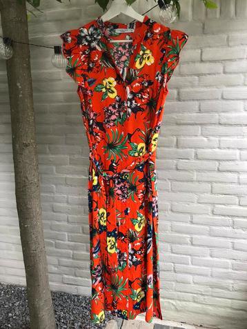 Costes Midi Zomerjurk Rood met tropische print Maat 36 beschikbaar voor biedingen