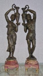 Prachtige set van 2 st. antieke man-vrouw zamac beelden, Antiek en Kunst, Ophalen of Verzenden