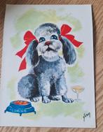 Hondje met strikjes bij voerbak en glas champagne - Yvon, Verzenden, Ongelopen