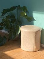 Vintage Midcentury Poef | Retro Bijzettafel Skai Leren Beige, Ophalen, Minder dan 50 cm, Gebruikt, Rond