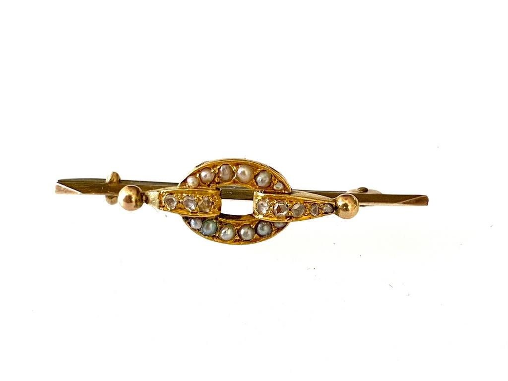 Broche antiek goud natuurparels diamant, Sieraden, Tassen en Uiterlijk, Antieke sieraden, Ophalen of Verzenden, Goud, Broche, Met edelsteen