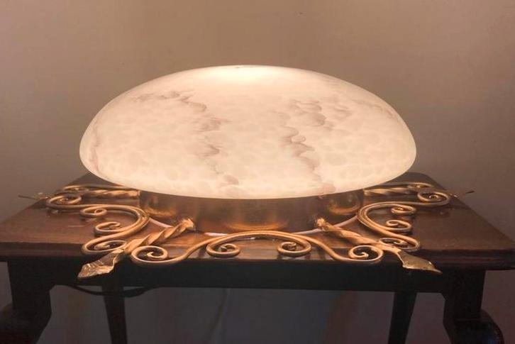 Antieke Art Deco lamp gemarmerd opaline glas 1920 - 1930., Huis en Inrichting, Lampen | Hanglampen, Zo goed als nieuw, Minder dan 50 cm