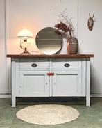 Oude houten werkbank keukenkast koffiebar dressoir, 100 tot 150 cm, Gebruikt, Metaal, Landelijk