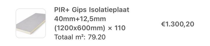 PIR + Gips Isolatieplaat 40mm + 9,5mm, Doe-het-zelf en Verbouw, Isolatie en Afdichting, Nieuw, Vloerisolatie, Hardschuim (Pir)