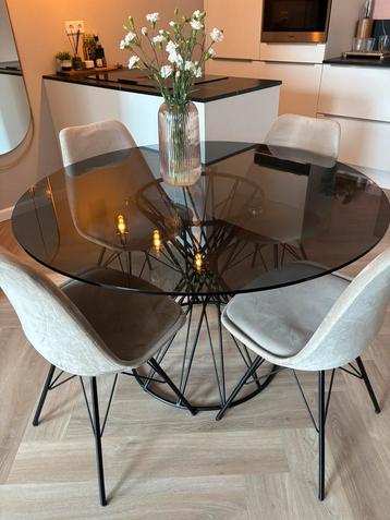 Glazen ronde eettafel – Kave Home "Niut" – Ø120 cm – Zwarte  beschikbaar voor biedingen