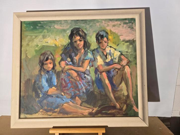 Schilderij P. Daemen - Kinderen, Antiek en Kunst, Kunst | Schilderijen | Klassiek, Ophalen of Verzenden