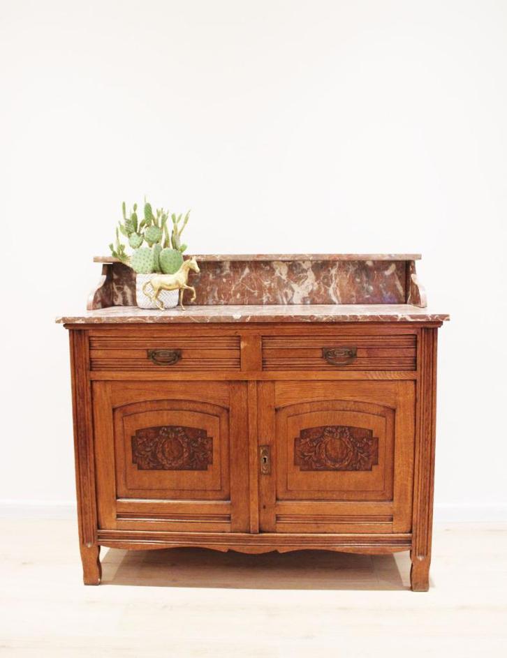 Antieke commode met marmeren blad. Vintage kast / dressoir, Kinderen en Baby's, Kinderkamer | Commodes en Kasten, Gebruikt, Commode