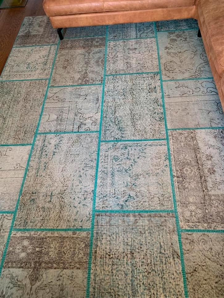 Vintage turquoise kleed, Huis en Inrichting, Stoffering | Tapijten en Kleden, Gebruikt, 200 cm of meer, Rechthoekig, Ophalen