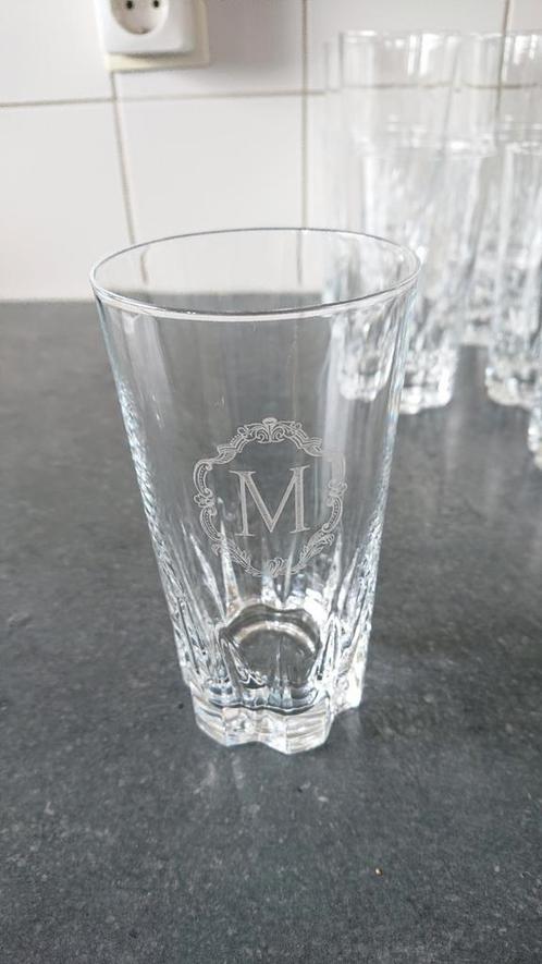 Kristallen waterglazen, monogram letter M, Antiek en Kunst, Antiek | Glas en Kristal, Ophalen