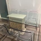 Glazen eettafel met 6 stoelen te koop vintage, Huis en Inrichting, Tafels | Eettafels, 50 tot 100 cm, Glas, Rechthoekig, Ophalen of Verzenden