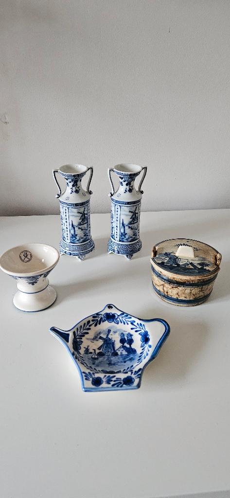 Set van 5 Delfts blauwe voorwerpen, Antiek en Kunst, Antiek | Keramiek en Aardewerk, Ophalen of Verzenden