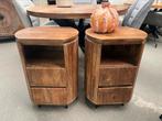 Magazijn leegverkoop set nachtkastjes mangohout ribbel retro, Nieuw, Ophalen of Verzenden, Info@wkhome.nl, Argonweg 20 Amersfoort