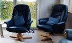 Blauw leren relaxstoelen 2x, Huis en Inrichting, Fauteuils, Ophalen, Zo goed als nieuw