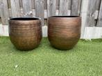 Bloempot set 2 stuks. Keramiek koper, Tuin en Terras, Bloempotten, Rond, Zo goed als nieuw, Minder dan 40 cm, Aardewerk