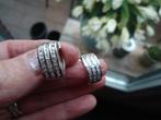echt zilveren oorringen breed met steentjes sluiten perfect, Met kristal, Ophalen of Verzenden, Zilver, Zilver