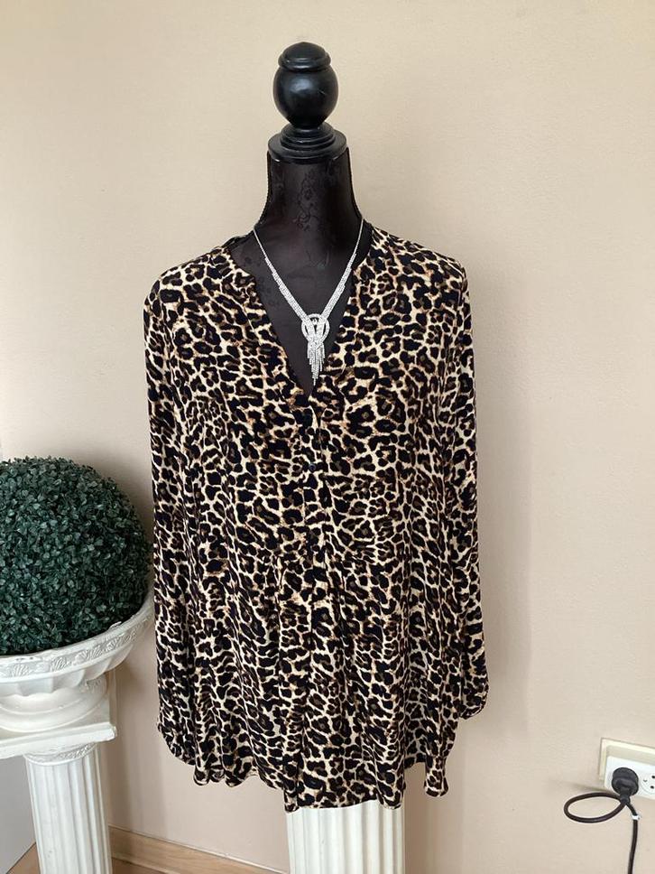 Leopard Print blouse maat 44, Kleding | Dames, Jurken, Zo goed als nieuw, Maat 42/44 (L), Bruin, Knielengte, Ophalen of Verzenden