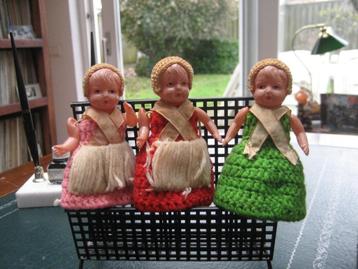 Antieke poppetjes 3x eierwarmers van voor de oorlog beschikbaar voor biedingen