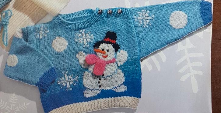 Sneeuwpop met hoed trui breipatroon, Hobby en Vrije tijd, Breien en Haken, Zo goed als nieuw, Breien, Patroon of Boek, Ophalen of Verzenden