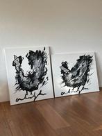 Anton Heyboer - Spetter Kip in Zwart Wit (2 stuks), Antiek en Kunst, Kunst | Schilderijen | Modern, Ophalen of Verzenden