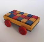 Vintage houten blokkenwagen ( 2 ), Kinderen en Baby's, Speelgoed | Houten speelgoed, Gebruikt, Ophalen of Verzenden, Duw- of Trekspeelgoed