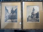 Twee Ingelijste Etsen/Gravures Stadsgezichten Gesigneerd Kun, Antiek en Kunst, Ophalen