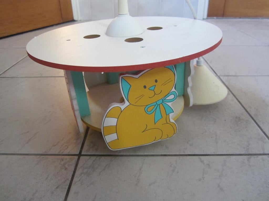 Houten poezenlamp kleur: geel, rood, groen en blauw, Ophalen of Verzenden, Gebruikt, Hout, Houten poezenlamp