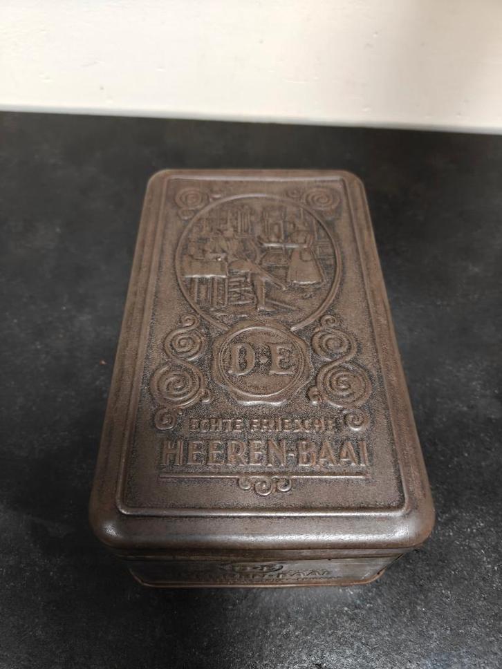 Antieke trommel Douwe Egberts Echte Friesche Heeren-Baai, Verzamelen, Blikken, Gebruikt, Overige, Douwe Egberts, Ophalen of Verzenden