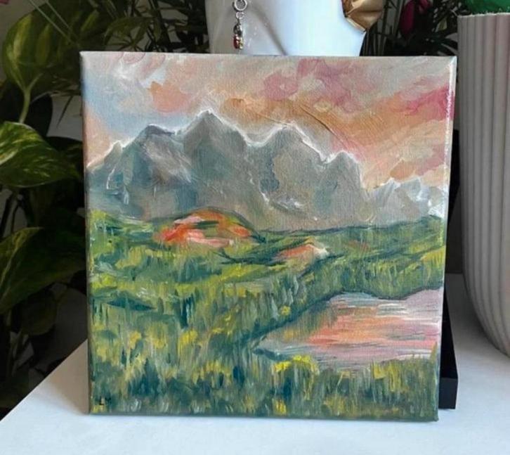 Bergenlandschap Olieverfschilderij - Gesigneerd, Antiek en Kunst, Kunst | Schilderijen | Klassiek, Ophalen of Verzenden