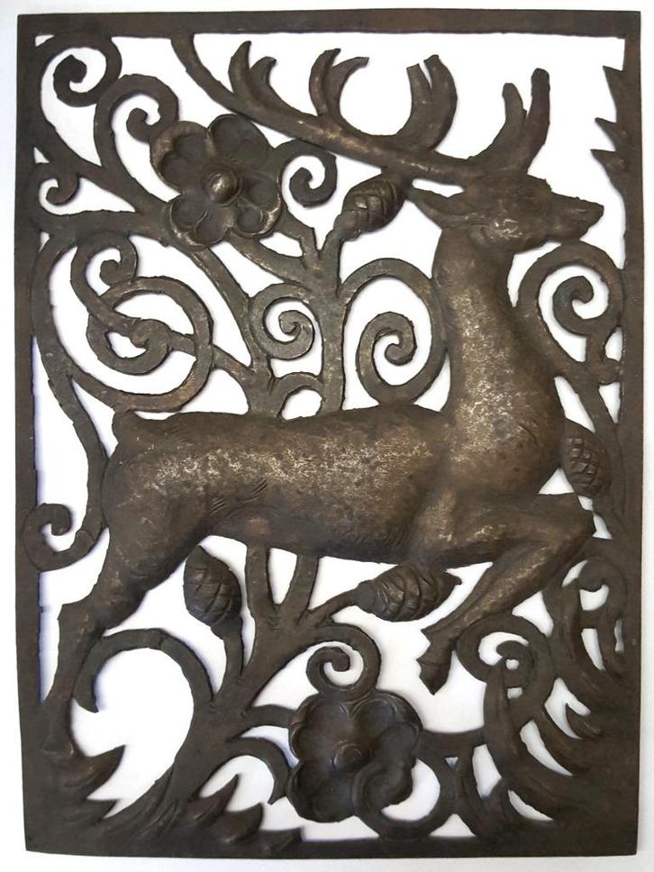edelhert in galop, ajour ijzer,  1930-1945, 25,3 x 18,5 cm, Antiek en Kunst, Antiek | Overige Antiek, Verzenden