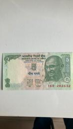 Bankbiljet India 5 Rupees Ghandi UNC, Postzegels en Munten, Bankbiljetten | Azië, Verzenden