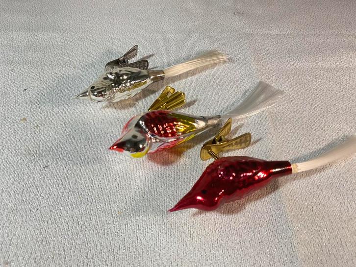 3 stuks oude glazen vogeltjes op knijper, Diversen, Kerst, Ophalen of Verzenden