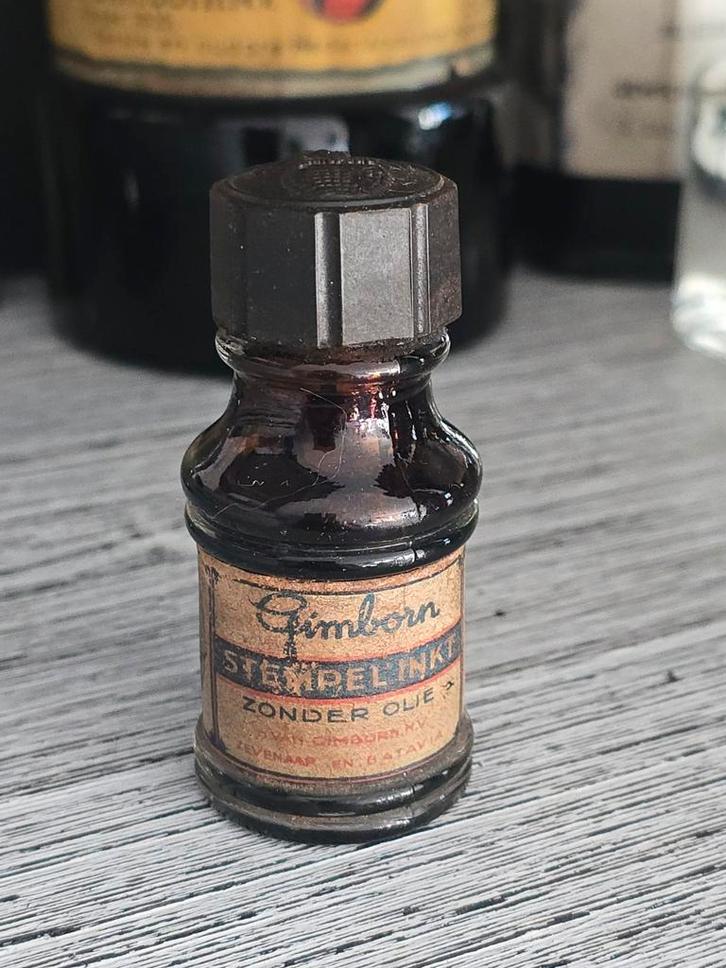 Zeldzaam antiek Gimborn Stempel inkt flesje Violet vol €25, Antiek en Kunst, Antiek | Kantoor en Zakelijk, Ophalen of Verzenden