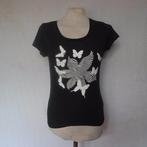 Zwart t-shirt.Vlinders.100% Katoen.Mt 34.Merk Divided, ., Zwart, Ophalen of Verzenden, Zo goed als nieuw