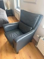 Blauw grijs lederen fauteuil, Huis en Inrichting, Fauteuils, Ophalen, Zo goed als nieuw