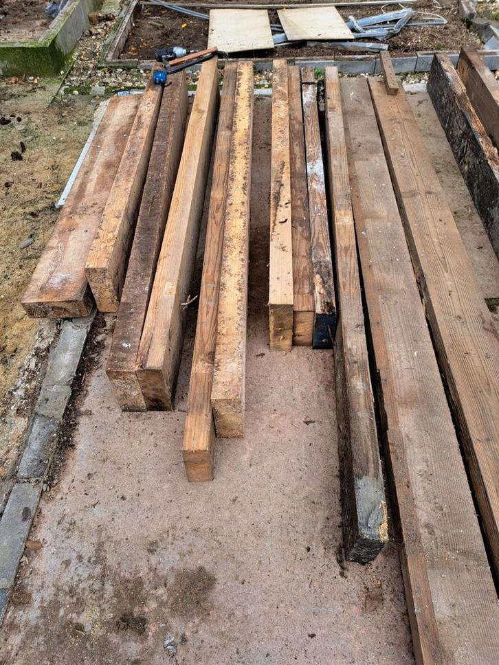 Partij Gebruikte Houten Balken/Planken, Doe-het-zelf en Verbouw, Hout en Planken, Gebruikt, Balk, Vuren, 200 tot 250 cm, 50 mm of meer