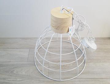 Nieuw metalen hanglamp / draadlamp wit met houten top beschikbaar voor biedingen