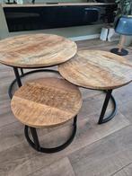 Salontafelset mangohout, Huis en Inrichting, Tafels | Salontafels, Ophalen, Rond, 50 tot 100 cm, Zo goed als nieuw