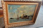 Schilderij van schepen in de rotterdamse maashaven, Antiek en Kunst, Kunst | Schilderijen | Klassiek, Ophalen