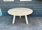 Ronde houten eettafel witte stalen poten / tuintafel, Huis en Inrichting, Tafels | Eettafels, Ophalen, Rond, Nieuw, Vijf personen of meer