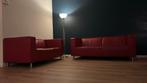 Rood leren 2 en 3 zits bank - bieden, Ophalen, Gebruikt, 150 tot 200 cm, Tweepersoons