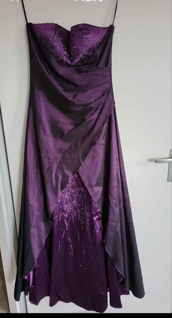 Paarse galajurk maat S met glitters, tasje en omslagdoek, Kleding | Dames, Gelegenheidskleding, Ophalen, Galajurk, Paars, Maat 36 (S)