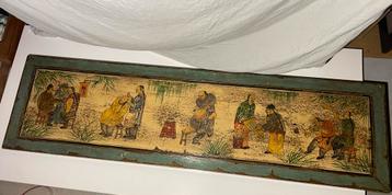 Oud Chinees Houten Paneel met Scène Afbeeldingen. Decoratief beschikbaar voor biedingen