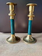 Set koperkleurige kandelaars (Caravell, 19 cm hoog), Overige materialen, Gebruikt, Ophalen of Verzenden, Groen