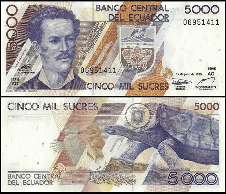 Ecuador 1999, 4 nieuwste opvolgende biljetten (UNC), Postzegels en Munten, Bankbiljetten | Amerika, Setje, Zuid-Amerika, Verzenden