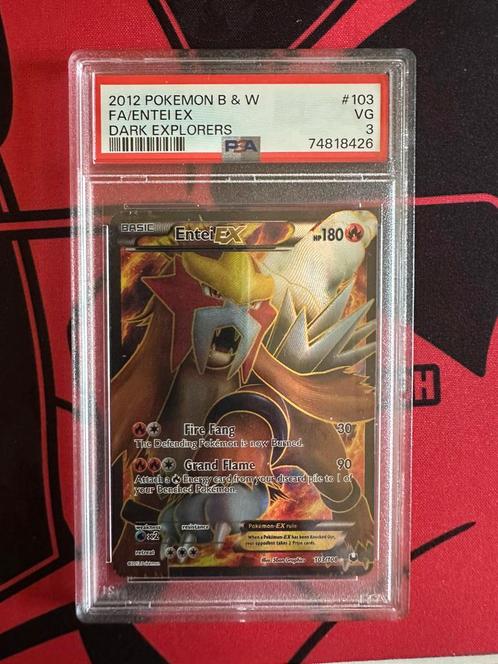 PSA 3 Entei EX Full Art - 2012 Dark Explorers (#103/108), Hobby en Vrije tijd, Verzamelkaartspellen | Pokémon, Zo goed als nieuw